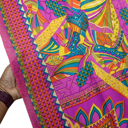 Indian Vintage Magenta Dupatta Long Stole Pure silk Digital Printed Dupatta Veil Scarves soft Boho Wrap Dressmaking