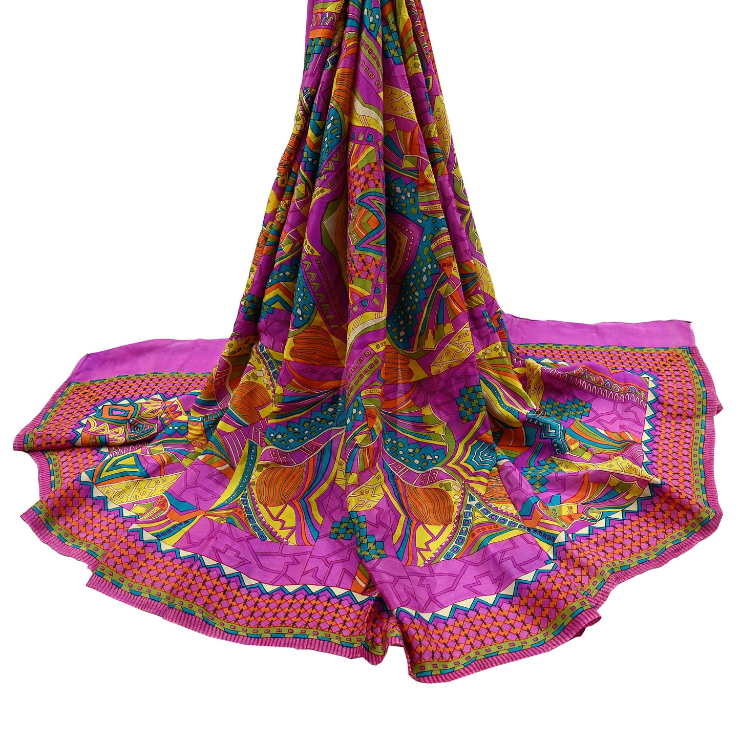 Indian Vintage Magenta Dupatta Long Stole Pure silk Digital Printed Dupatta Veil Scarves soft Boho Wrap Dressmaking