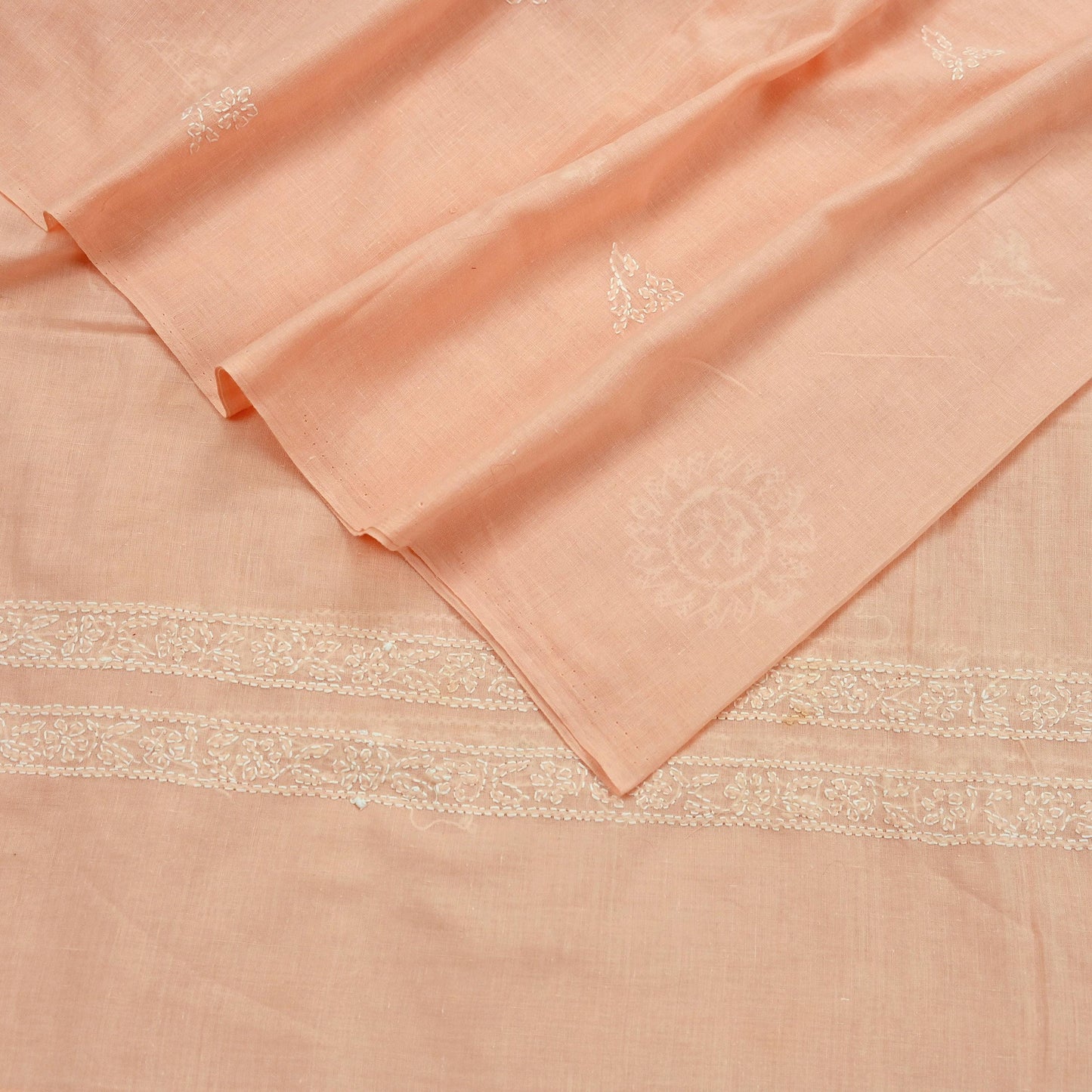 Indian Vintage Peach Dupatta Long Stole Pure Cotton Handmade Chikankari Scarves Veil Scarf Wrap Hippie Boho Soft
