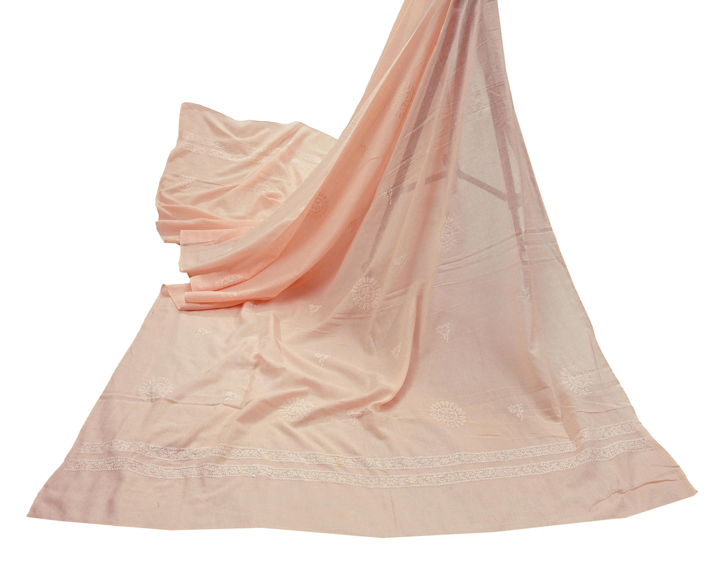 Indian Vintage Peach Dupatta Long Stole Pure Cotton Handmade Chikankari Scarves Veil Scarf Wrap Hippie Boho Soft