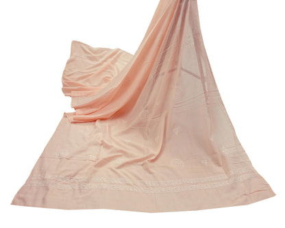 Indian Vintage Peach Dupatta Long Stole Pure Cotton Handmade Chikankari Scarves Veil Scarf Wrap Hippie Boho Soft
