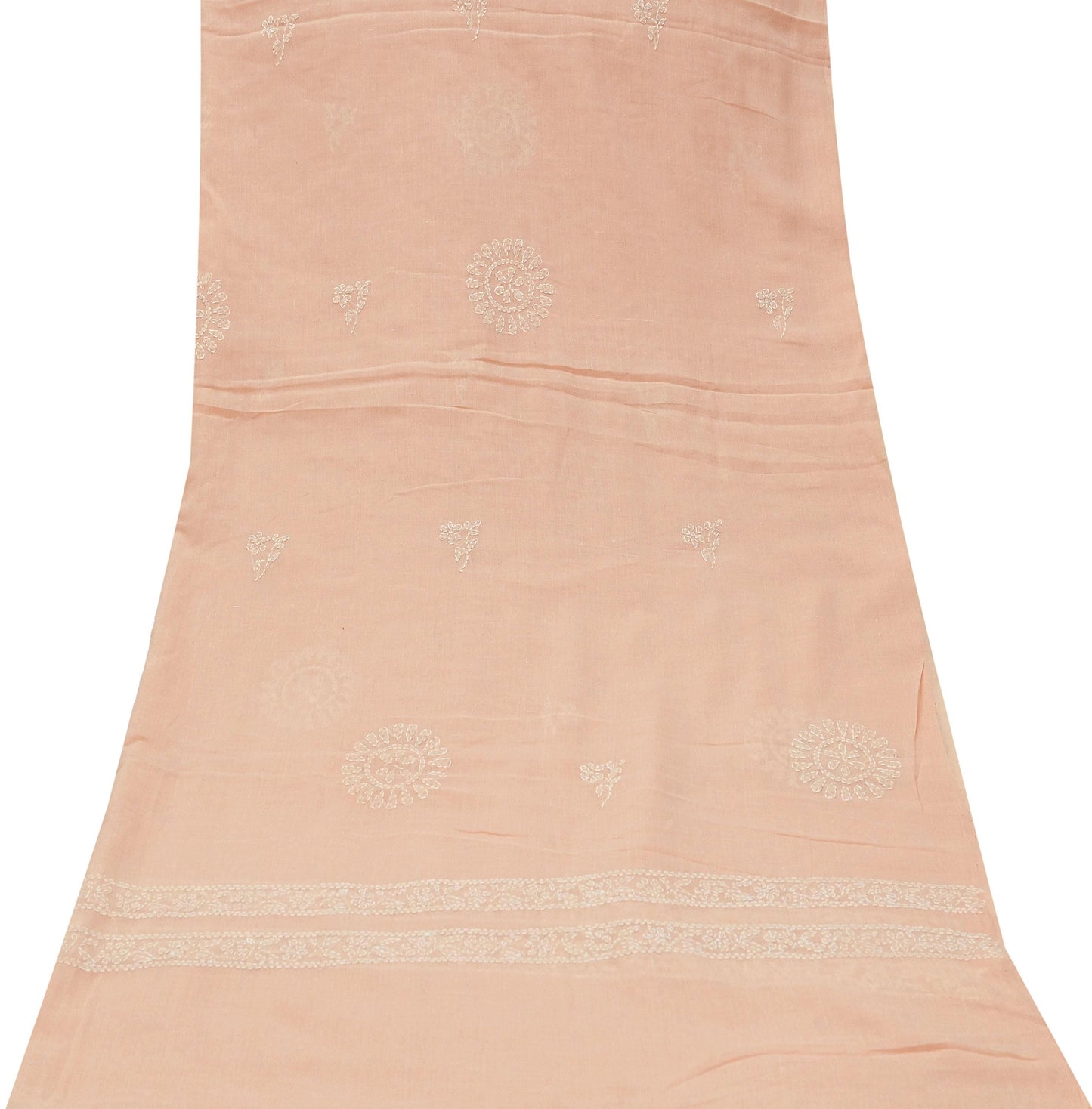 Indian Vintage Peach Dupatta Long Stole Pure Cotton Handmade Chikankari Scarves Veil Scarf Wrap Hippie Boho Soft
