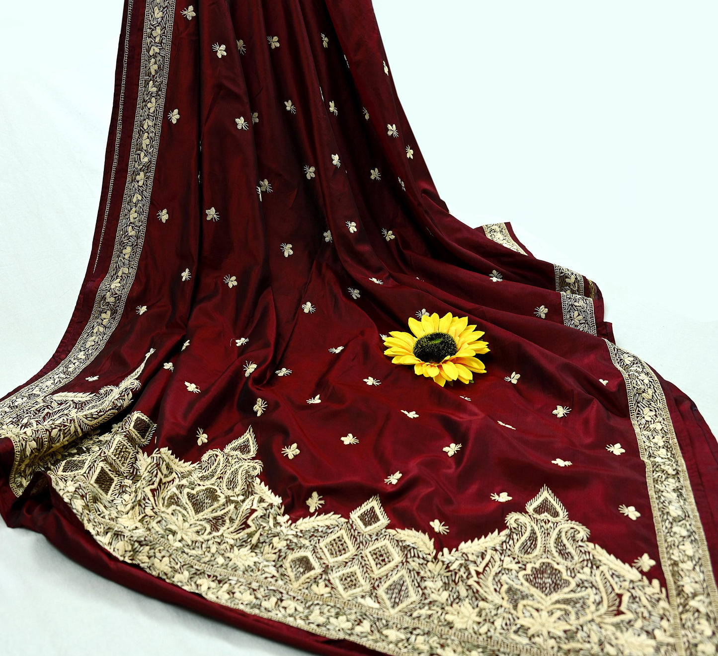 Indian Vintage Heavy Sarees Maroon Pure Silk Hand Embroidered Sari Fabric 5Yd Sewing Ethnic Zardozi/dabka zari Wedding sarees