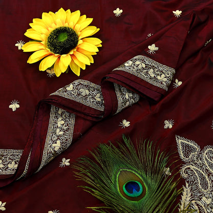 Indian Vintage Heavy Sarees Maroon Pure Silk Hand Embroidered Sari Fabric 5Yd Sewing Ethnic Zardozi/dabka zari Wedding sarees