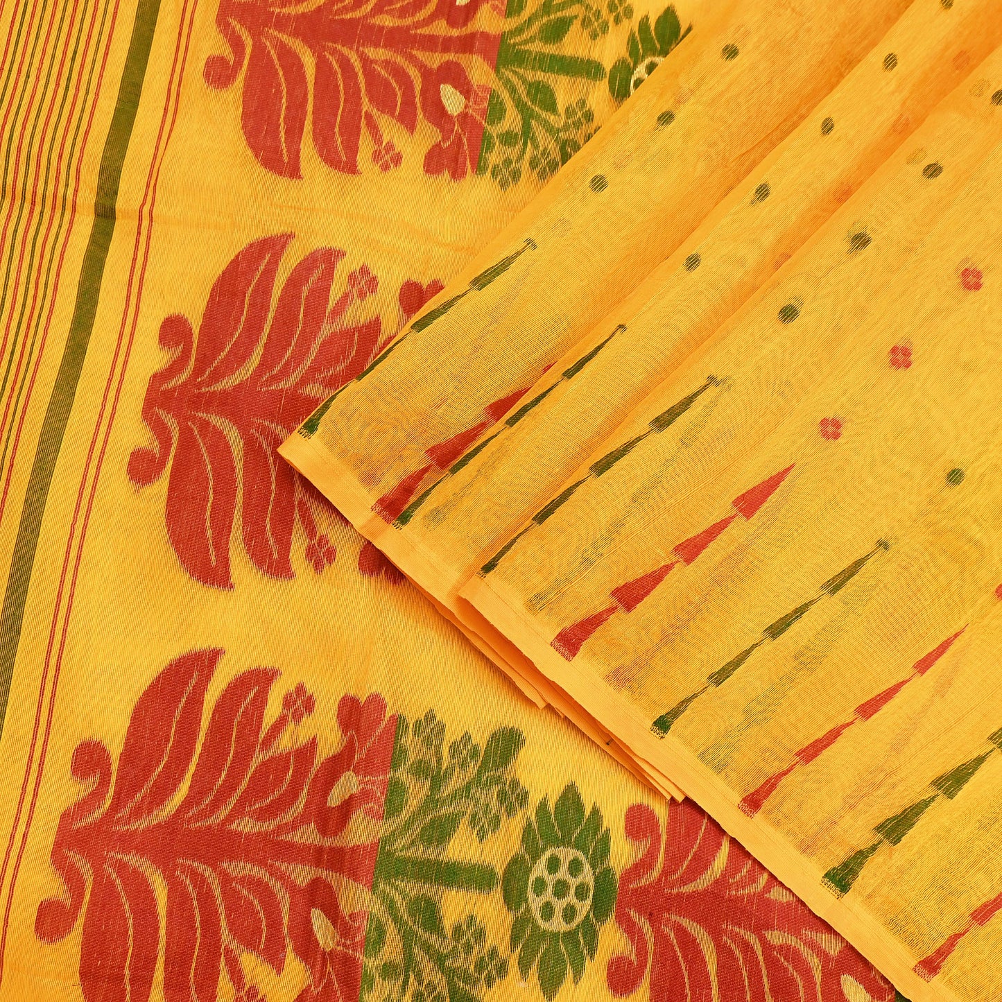 Indian Vintage Sarees Yellow Cotton Hand Woven Jamdani Sari 5yd Ethnic Floral Craft Fabric Dress making Upcycle Crafting Quilting
