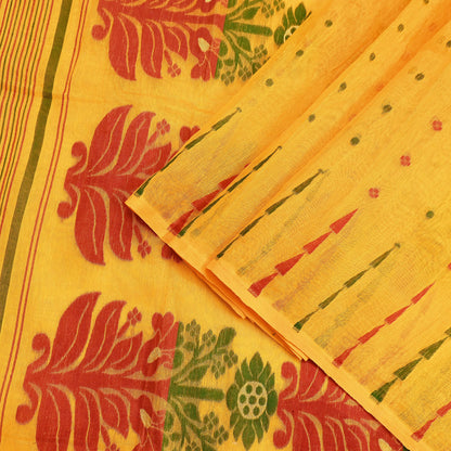 Indian Vintage Sarees Yellow Cotton Hand Woven Jamdani Sari 5yd Ethnic Floral Craft Fabric Dress making Upcycle Crafting Quilting