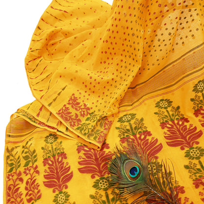 Indian Vintage Sarees Yellow Cotton Hand Woven Jamdani Sari 5yd Ethnic Floral Craft Fabric Dress making Upcycle Crafting Quilting