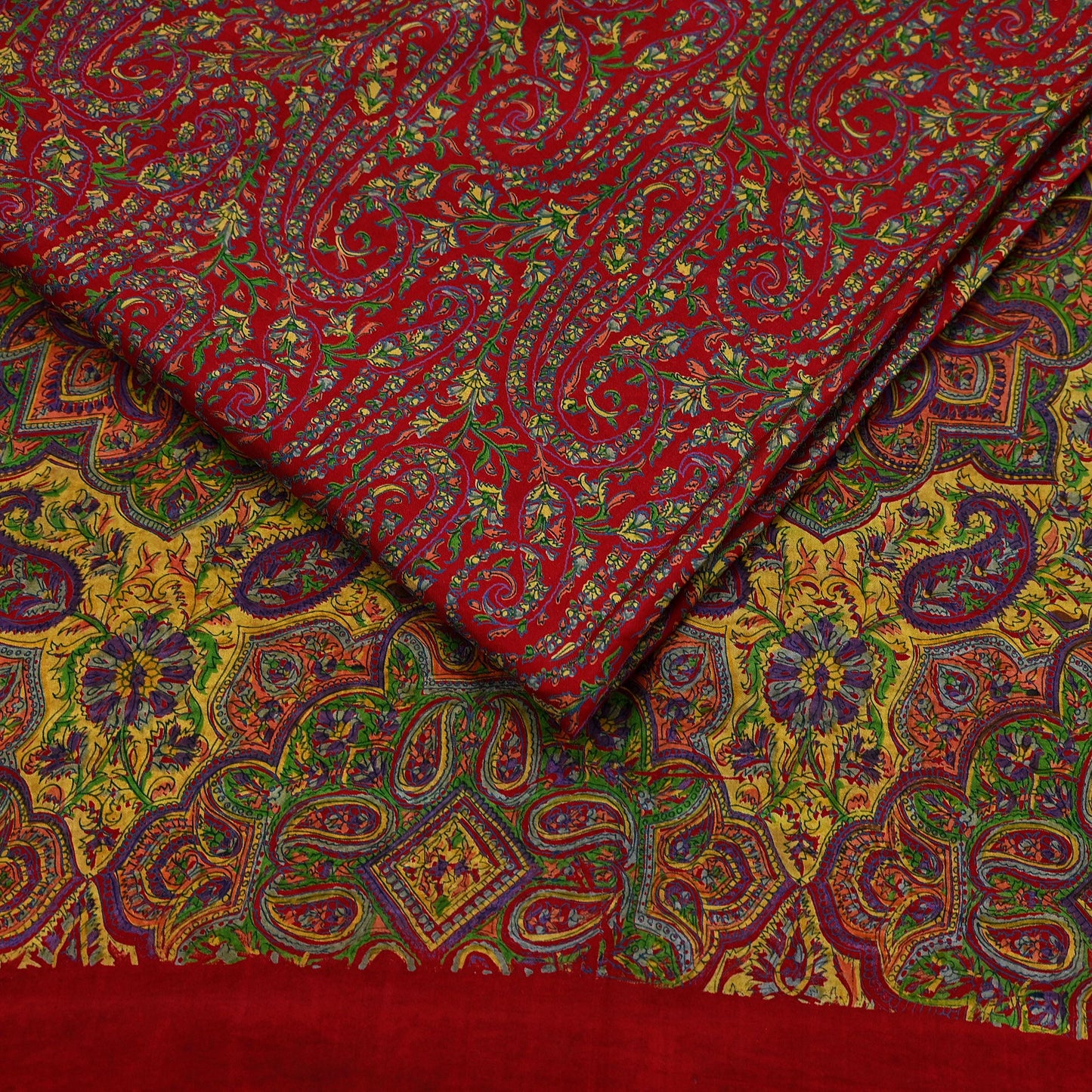 Indian Vintage Sari Red 100% Pure Silk Printed Saree Craft Fabric 6yd Sewing DressMaking  Soft Abstract Crafting Quilting Upcycle