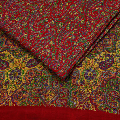 Indian Vintage Sari Red 100% Pure Silk Printed Saree Craft Fabric 6yd Sewing DressMaking  Soft Abstract Crafting Quilting Upcycle