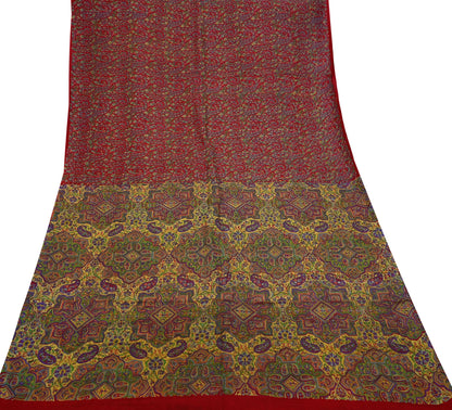 Indian Vintage Sari Red 100% Pure Silk Printed Saree Craft Fabric 6yd Sewing DressMaking  Soft Abstract Crafting Quilting Upcycle