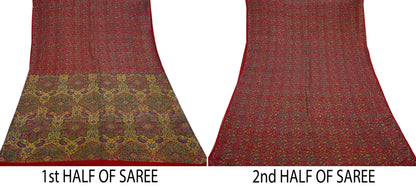 Indian Vintage Sari Red 100% Pure Silk Printed Saree Craft Fabric 6yd Sewing DressMaking  Soft Abstract Crafting Quilting Upcycle
