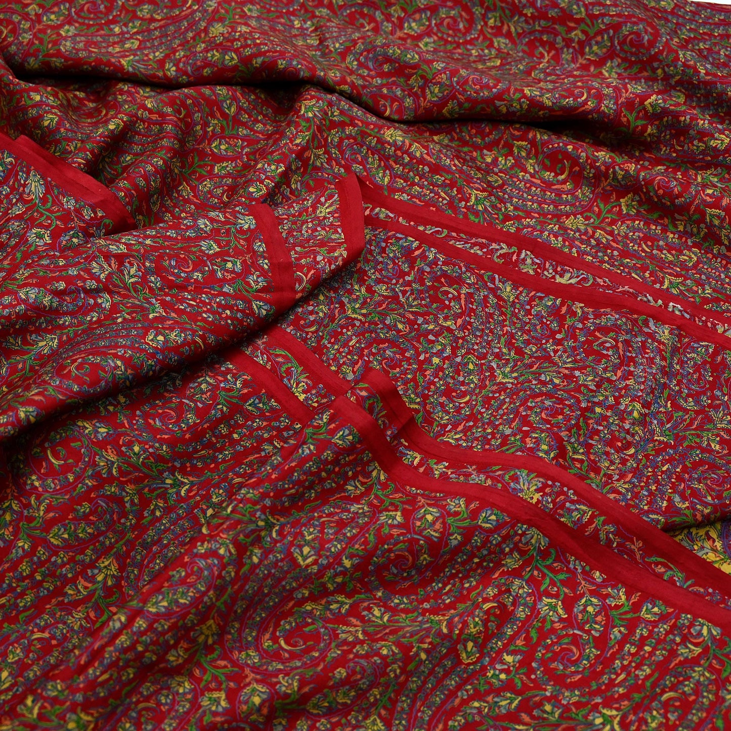 Indian Vintage Sari Red 100% Pure Silk Printed Saree Craft Fabric 6yd Sewing DressMaking  Soft Abstract Crafting Quilting Upcycle