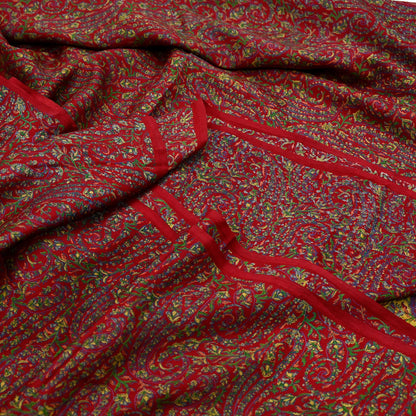 Indian Vintage Sari Red 100% Pure Silk Printed Saree Craft Fabric 6yd Sewing DressMaking  Soft Abstract Crafting Quilting Upcycle