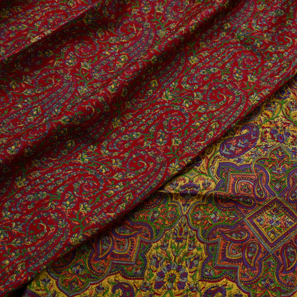 Indian Vintage Sari Red 100% Pure Silk Printed Saree Craft Fabric 6yd Sewing DressMaking  Soft Abstract Crafting Quilting Upcycle
