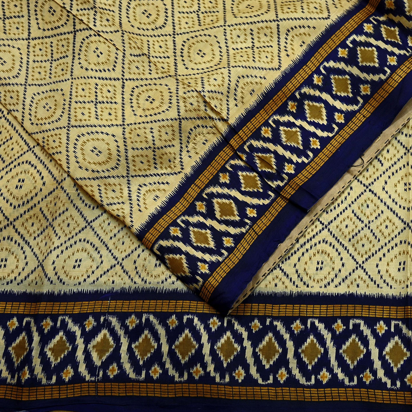 Vintage Sari Beige & Blue Pure Silk Printed Saree Fabric 5yard Sewing Soft Dress Designing for Crafting Quilting Upcycle Soft