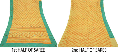 Indian Vintage Sari Yellow 100% Pure Khadi Silk Beaded Handloom Sarees Craft Fabric 5Yd Ethnic Sewing Dress making Crafting Quilting Upcycle