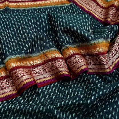 Indian Vintage Sari Black & Maroon Hand woven Sambalpuri Ikat Saree Pure Silk Craft Fabric 5Yd Ethnic Chackra Zari Border