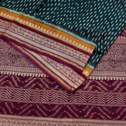Indian Vintage Sari Black & Maroon Hand woven Sambalpuri Ikat Saree Pure Silk Craft Fabric 5Yd Ethnic Chackra Zari Border