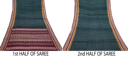 Indian Vintage Sari Black & Maroon Hand woven Sambalpuri Ikat Saree Pure Silk Craft Fabric 5Yd Ethnic Chackra Zari Border