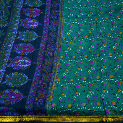 Indian Vintage Sari Pure Silk Printed Saree Craft Fabric 5yard Sewing DressMaking Soft Wrap Floral Zari Crafting Quilting Upcycle