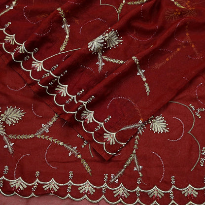 Indian Vintage Heavy Sarees Maroon Georgette Hand Embroidered Sari Fabric 5Yd Sewing Ethnic Zardozi/dabka zari Wedding sarees