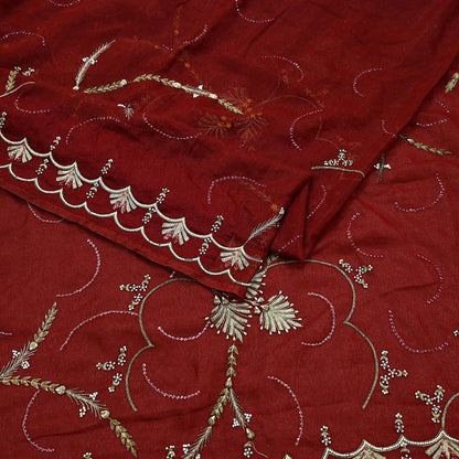 Indian Vintage Heavy Sarees Maroon Georgette Hand Embroidered Sari Fabric 5Yd Sewing Ethnic Zardozi/dabka zari Wedding sarees