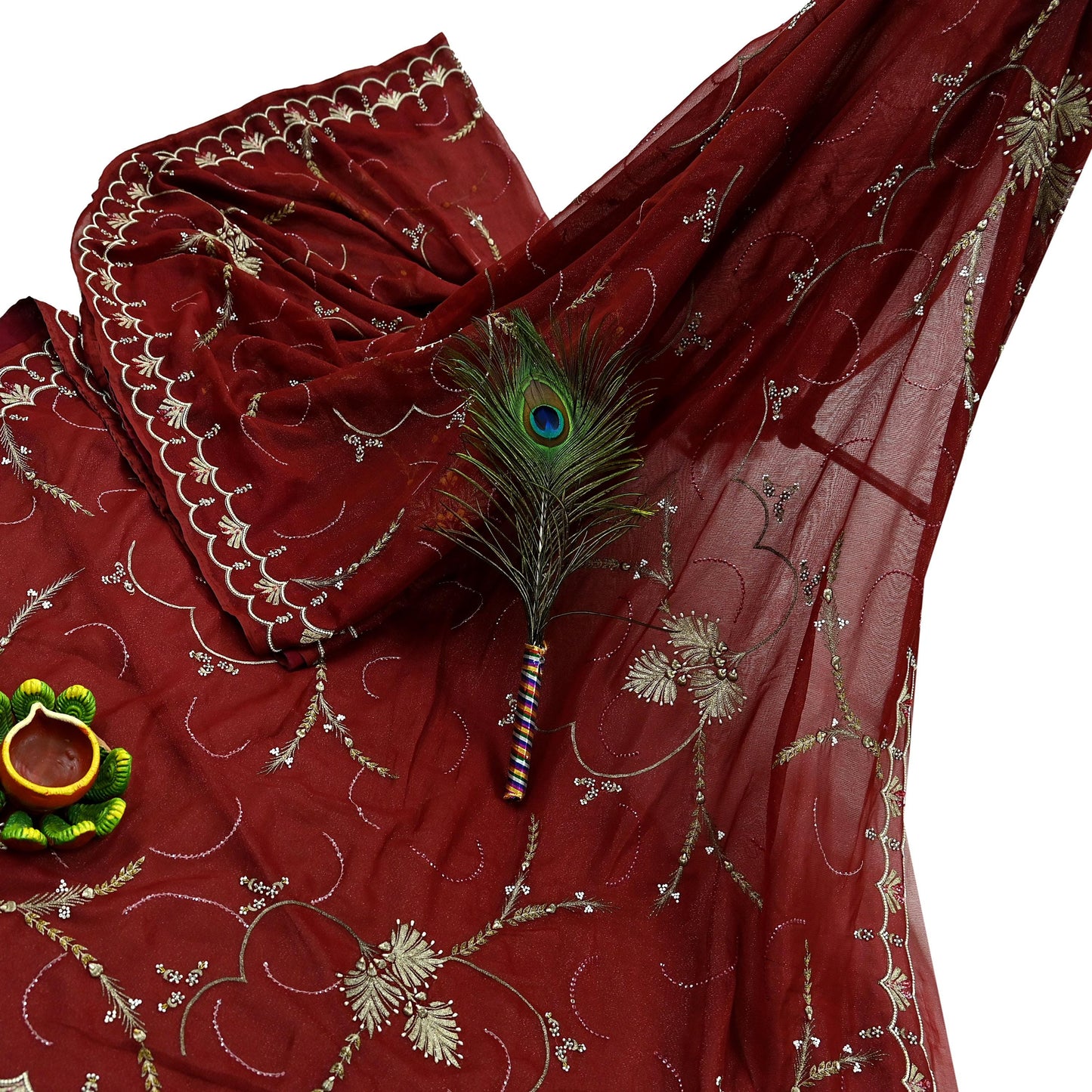 Indian Vintage Heavy Sarees Maroon Georgette Hand Embroidered Sari Fabric 5Yd Sewing Ethnic Zardozi/dabka zari Wedding sarees