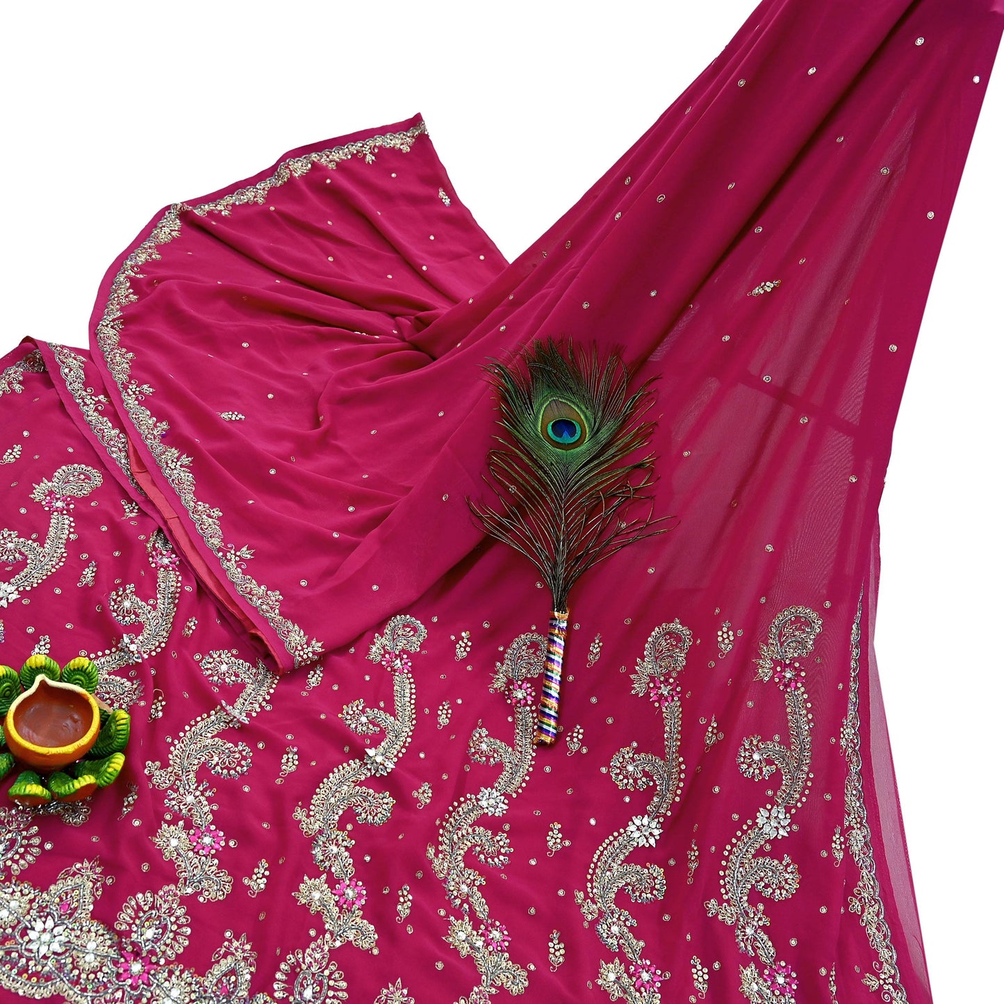 Indian Vintage Heavy Rani Pink Saree Georgette Hand Embroidered Sari Craft Fabric 6Yd Sewing Soft Ethnic Zari Dress Making wedding Sari