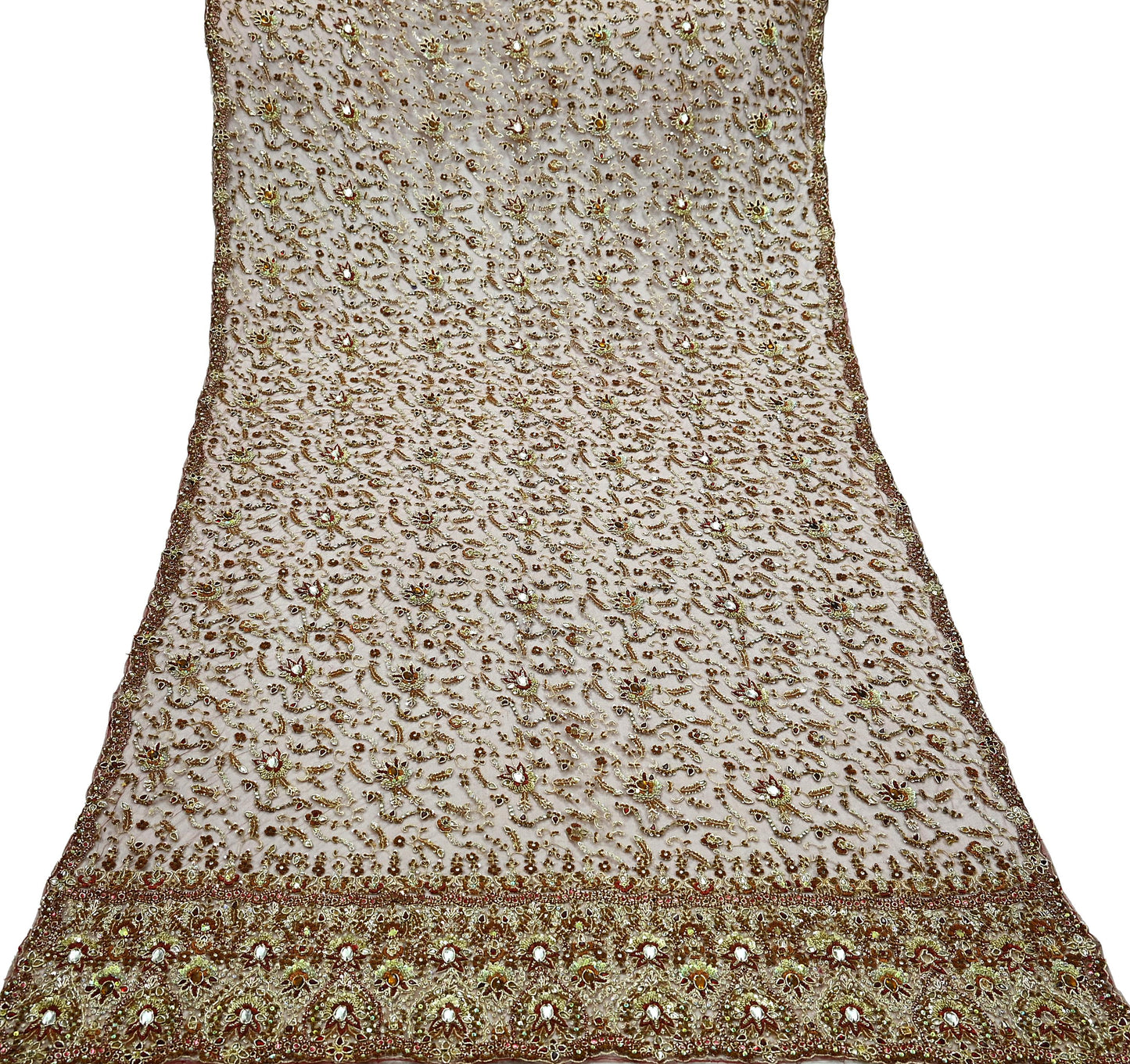 Indian Vintage Heavy Wedding Maroon Dupatta Net Mesh Long Stole Hand Embroidered Scarves Golden Zardozi Zari Sequins Dridal Veil Hijab