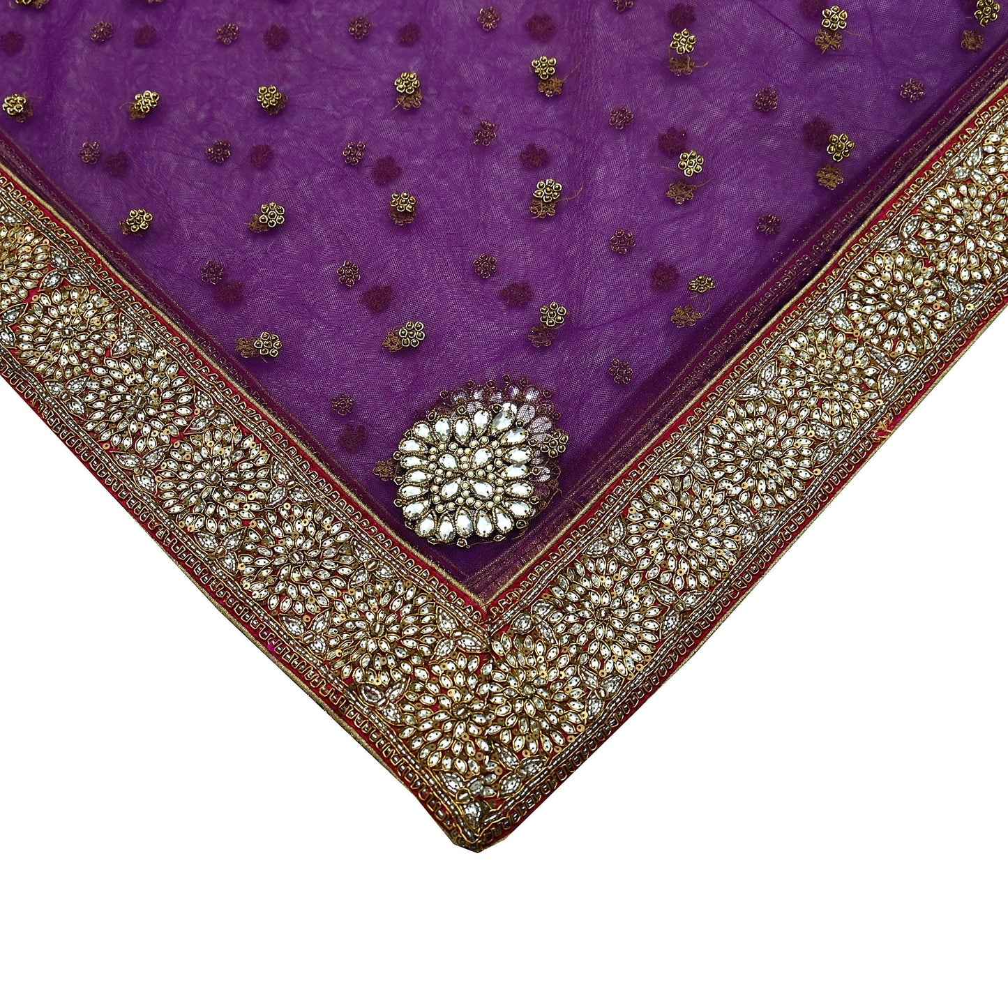 Indian Vintage Heavy Wedding Dupatta Purple Net Long Stole Hand Embroidered By Designer Sabyasachi Scarves Zardozi Bridal Veil