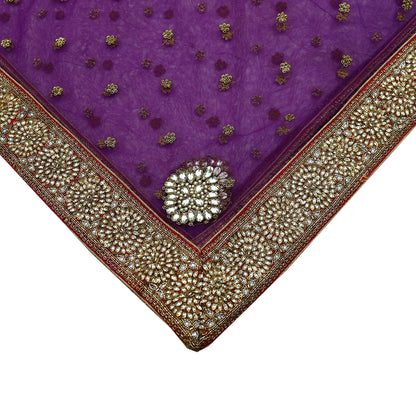 Indian Vintage Heavy Wedding Dupatta Purple Net Long Stole Hand Embroidered By Designer Sabyasachi Scarves Zardozi Bridal Veil