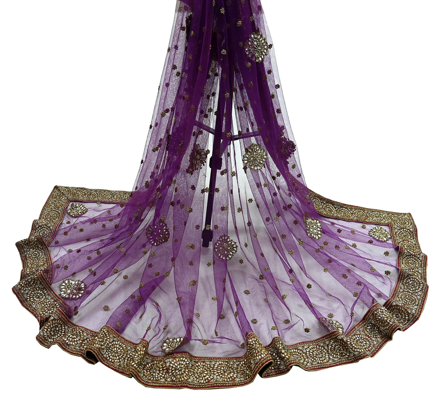Indian Vintage Heavy Wedding Dupatta Purple Net Long Stole Hand Embroidered By Designer Sabyasachi Scarves Zardozi Bridal Veil