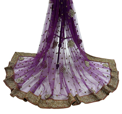 Indian Vintage Heavy Wedding Dupatta Purple Net Long Stole Hand Embroidered By Designer Sabyasachi Scarves Zardozi Bridal Veil