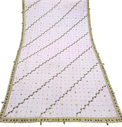 Indian Vintage Heavy Bridal Dupatta Purple Net Mesh Long Stole Hand Embroidered Scarves Golden Zardozi Dabka Zari Wedding Veil Hijab
