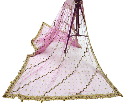 Indian Vintage Heavy Bridal Dupatta Purple Net Mesh Long Stole Hand Embroidered Scarves Golden Zardozi Dabka Zari Wedding Veil Hijab