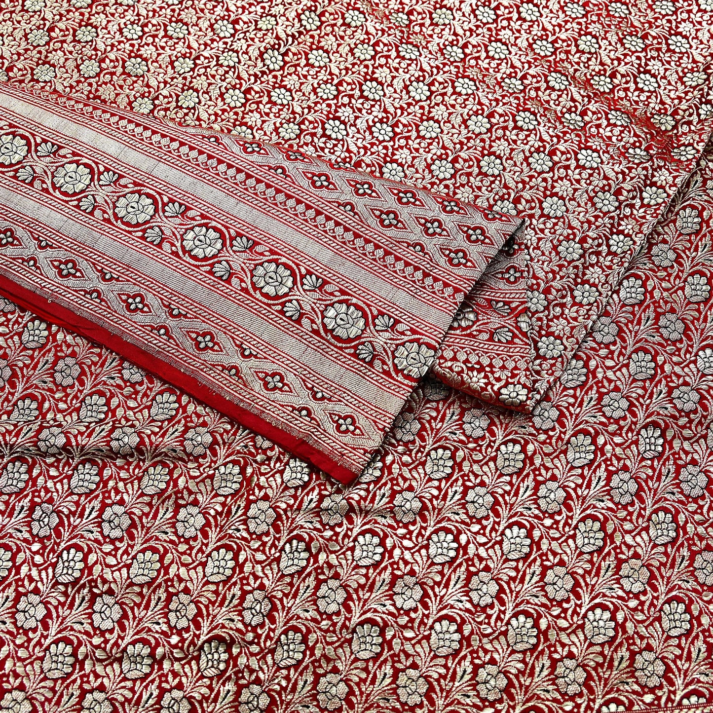 Indian Vintage Sari Red Heavy Wedding Pure Satin Silk Woven Banarasi Brocade Saree Zari 5Yd Craft Fabric Ethnic Dress making Crafting