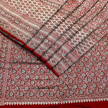 Indian Vintage Sari Red Heavy Wedding Pure Satin Silk Woven Banarasi Brocade Saree Zari 5Yd Craft Fabric Ethnic Dress making Crafting