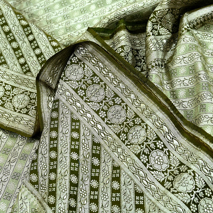 Indian Vintage Green Heavy Wedding Saree Pure Satin Silk Woven Banarasi Brocade Sari Craft Fabric Zari 5Yd Dress Making Crafting used