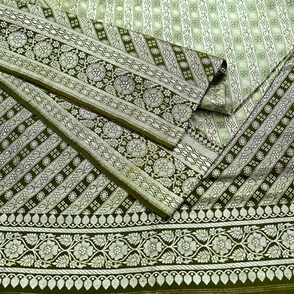 Indian Vintage Green Heavy Wedding Saree Pure Satin Silk Woven Banarasi Brocade Sari Craft Fabric Zari 5Yd Dress Making Crafting used