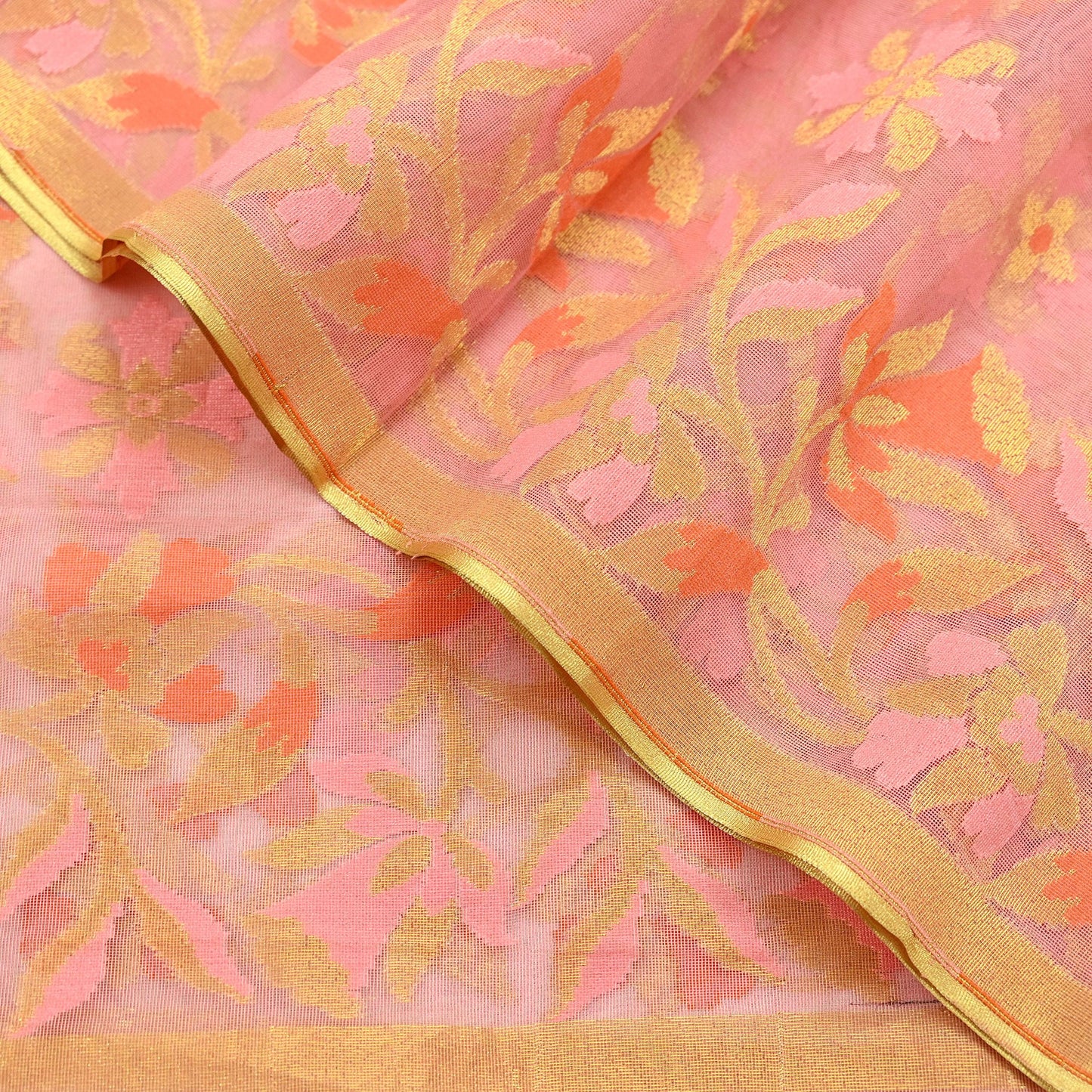 Indian Vintage Dupatta Pink Long Stole Hand Embroidery Chanderi Scarves Veil Wrap Boho