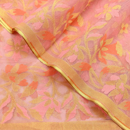 Indian Vintage Dupatta Pink Long Stole Hand Embroidery Chanderi Scarves Veil Wrap Boho