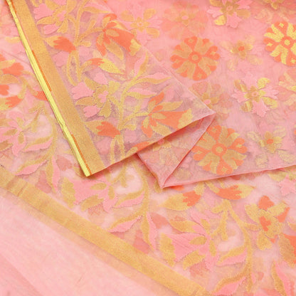 Indian Vintage Dupatta Pink Long Stole Hand Embroidery Chanderi Scarves Veil Wrap Boho