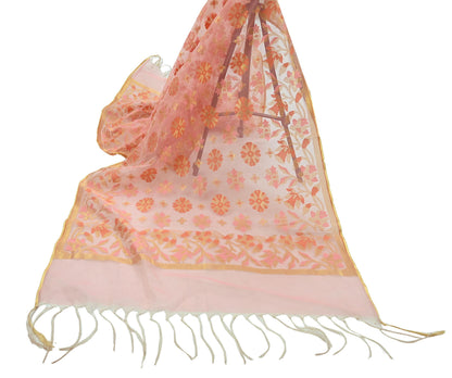 Indian Vintage Dupatta Pink Long Stole Hand Embroidery Chanderi Scarves Veil Wrap Boho