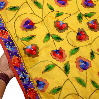 Indian Vintage Dupatta Saffron Long Stole Chanderi Hand Embroidered Bagh Phulkari Stole Scarves Party wear