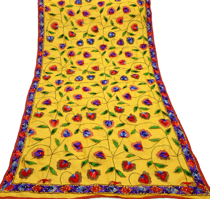 Indian Vintage Dupatta Saffron Long Stole Chanderi Hand Embroidered Bagh Phulkari Stole Scarves Party wear