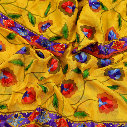 Indian Vintage Dupatta Saffron Long Stole Chanderi Hand Embroidered Bagh Phulkari Stole Scarves Party wear