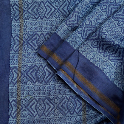 Indian Vintage Dupatta Blue Dupatta Long Stole Block Print Pure Chanderi Silk Scarves Veil Golden Zari