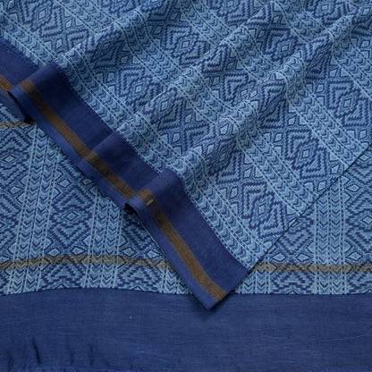 Indian Vintage Dupatta Blue Dupatta Long Stole Block Print Pure Chanderi Silk Scarves Veil Golden Zari
