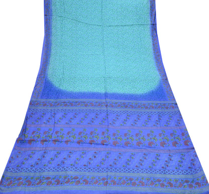 Indian Vintage Sari Green & Purple 100% Pure Silk Printed Sarees 5yd Craft Fabric Sewing Soft Dress Making Floral Quilting Crafting Upcycle