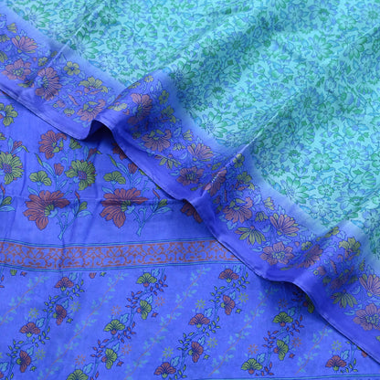 Indian Vintage Sari Green & Purple 100% Pure Silk Printed Sarees 5yd Craft Fabric Sewing Soft Dress Making Floral Quilting Crafting Upcycle